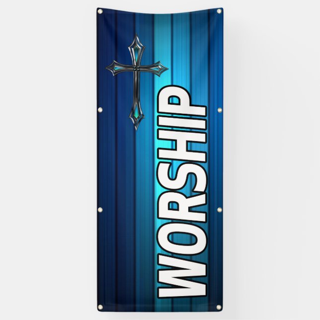 blue cross and planks Worship Banner (Vertical)