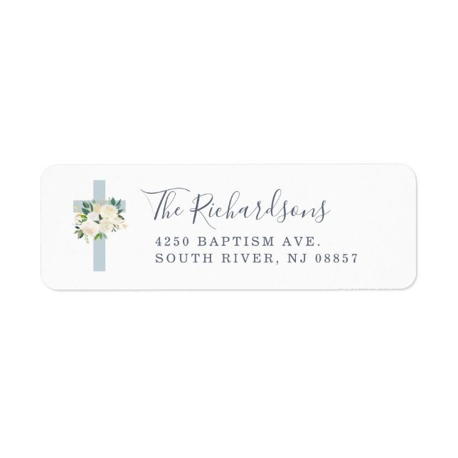 Blue Cross and White Flowers | Baptism (Front)