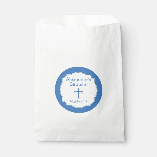 Blue Cross Baby Boy Baptism Christening Favour Bag (Front)