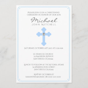 Blue Cross Baptism Christening Ceremony Baby Boy Invitation