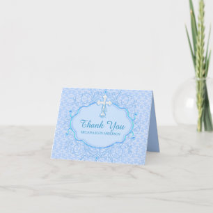 Blue Cross Baptism Christening Thank You Card