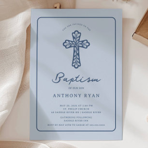 Blue Cross Baptism Invitation for Boy