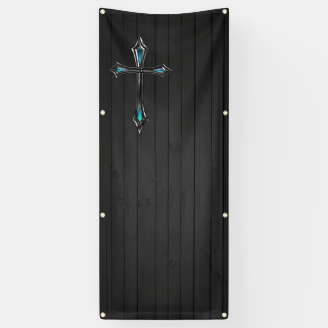 blue cross black plank blank church banner (Vertical)