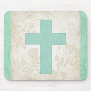 Blue Cross Christian Design Mouse Pad