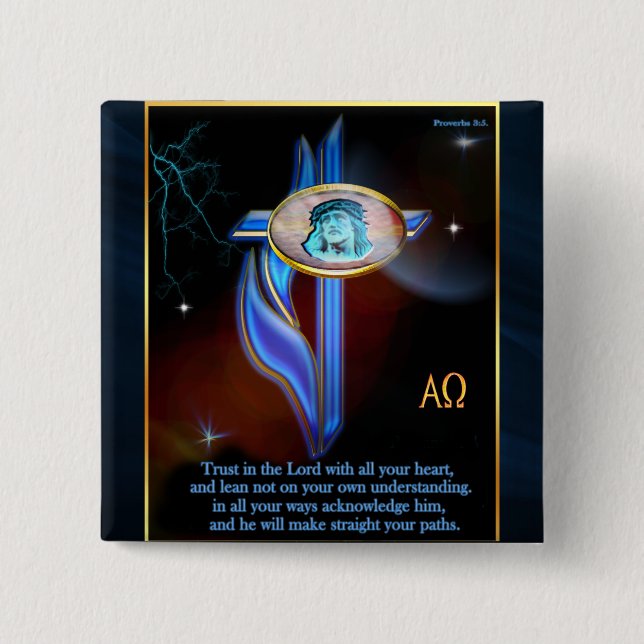 Blue cross Christian Scriptures 2 Inch Square Button (Front)