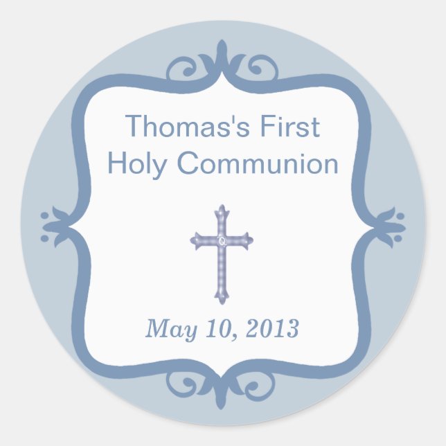 Blue Cross Communion Round Sticker (Front)