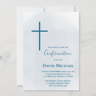 blue cross Confirmation boy Invitation