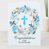 Blue Cross Floral Wreath First Communion