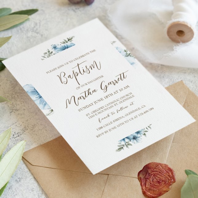 Blue Cross Flowers Fall Girl Baptism Invitation (Creator Uploaded)