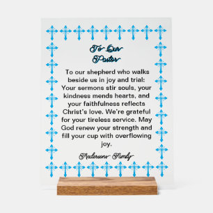 Blue Cross Frame Pastor Appreciation Acrylic Sign