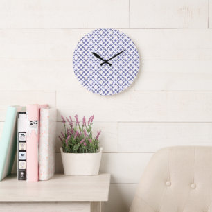 Blue Cross Pendant Pattern Large Clock