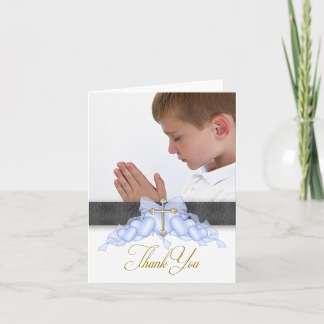 Blue Cross Photo First Communion Thank You Cards (Front)