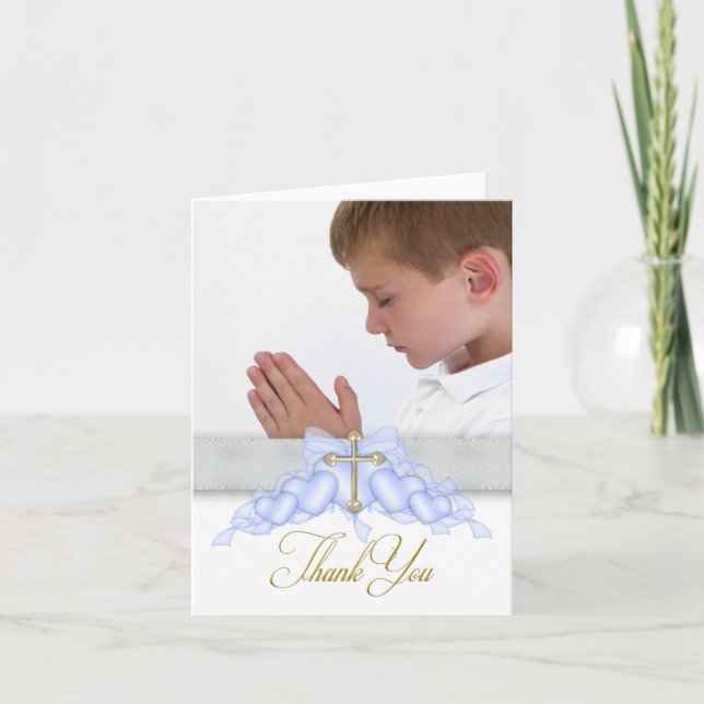 Blue Cross Photo First Communion Thank You Cards (Front)
