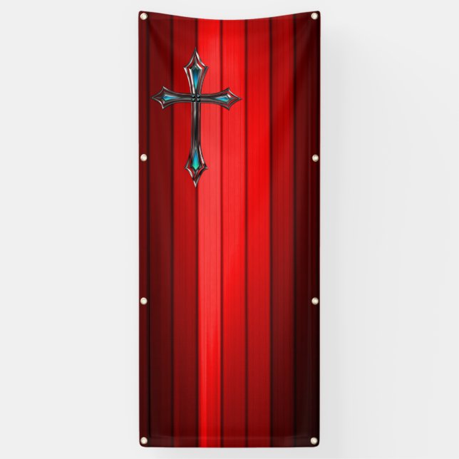 blue cross red plank church banner (Vertical)