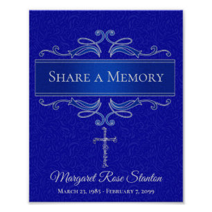 Blue Cross Share a Memory with Name Dates Photo Print