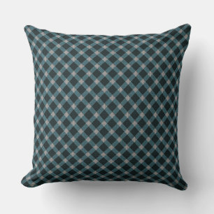 Blue cross tartan plaid with slight grey relief throw pillow