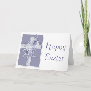 Blue Cross w Flowers Happy Easter Greeting Card