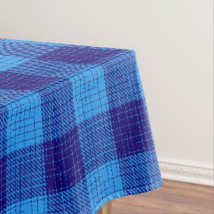 Blue Crosshatch Bold Chequered Design  Tablecloth