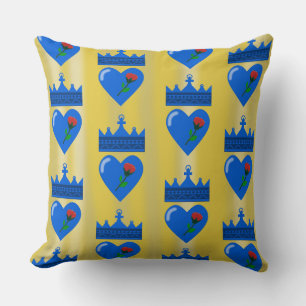 Blue Crown and Heart with Red Flower  Throw Pillow