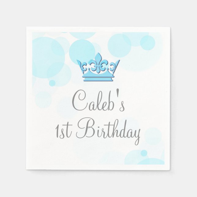 Blue Crown & Dots Royal Birthday Party Reception Napkin (Front)