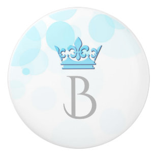 Blue Crown & Dots Royal Personalized Letter Knobs