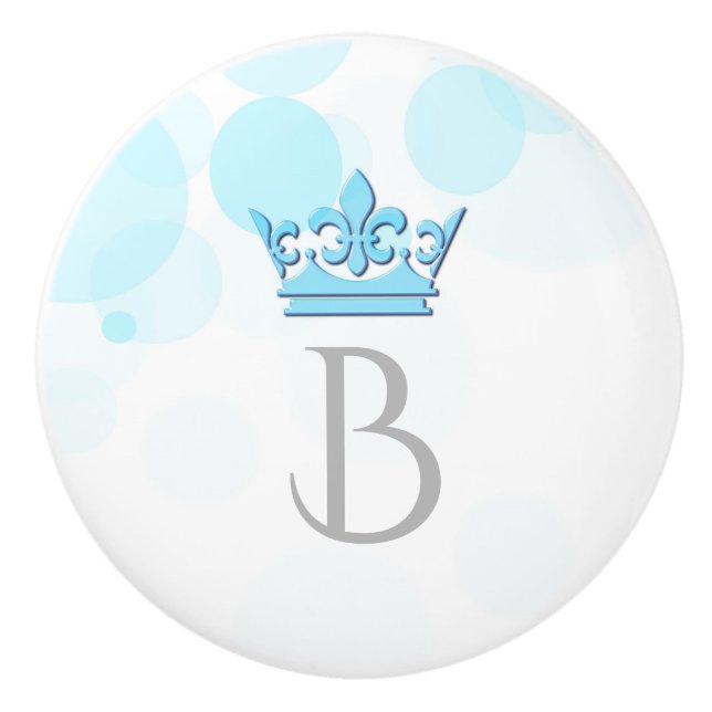 Blue Crown & Dots Royal Personalized Letter Knobs (Front)