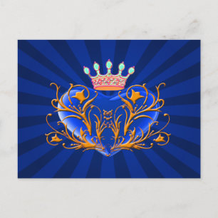 Blue Crown Filigree Heart Post Card