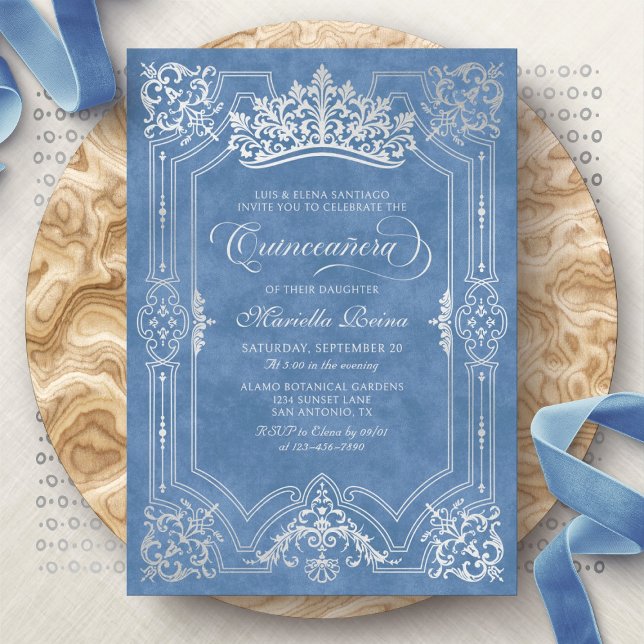 Blue Crown Tiara Elegant Quinceanera Invitation (Creator Uploaded)