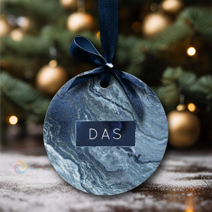 Blue Crystal Agate   Dark Moody Marbled Stone Ceramic Ornament