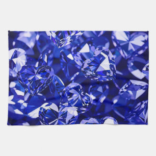 Blue Crystal Diamond Hearts Kitchen Towel