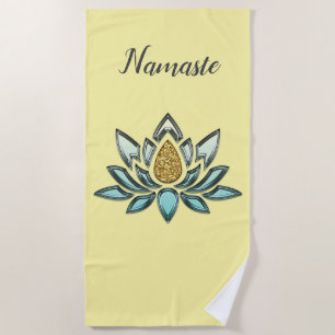 Blue Crystal & Gold Look Yellow Personalized Beach Towel