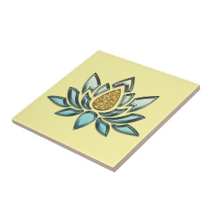 Blue Crystal & Gold Look Yellow Personalized Tile