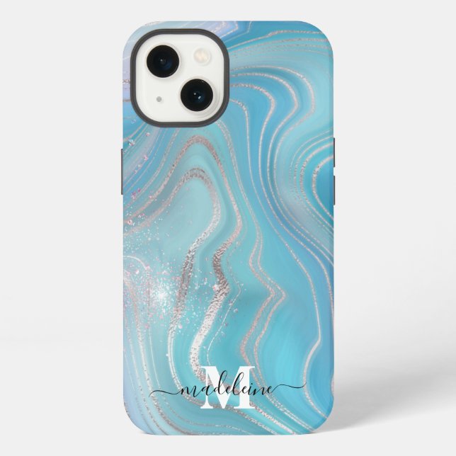 Blue Crystal Marble Iridescent Agate iPhone Case (Back)