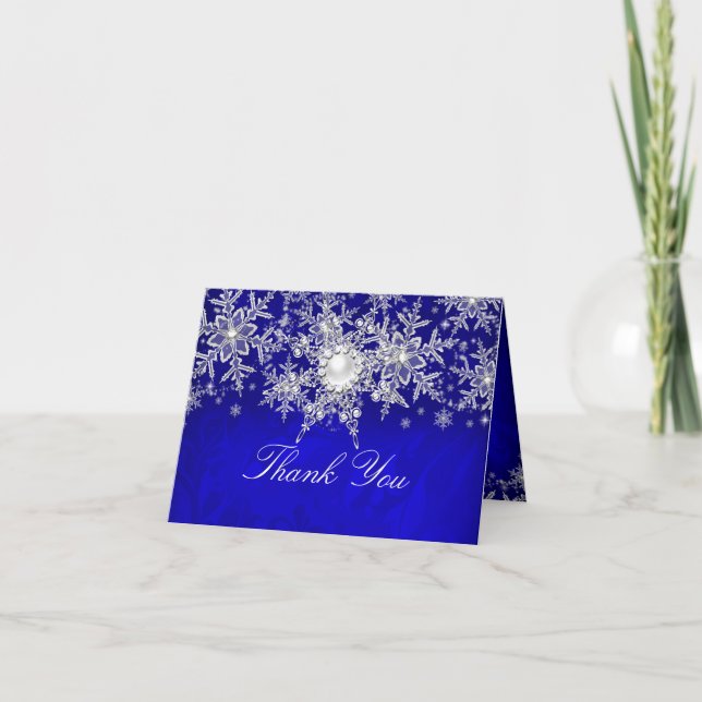 Blue Crystal Pearl Snowflake Carte de remerciement (Devant)
