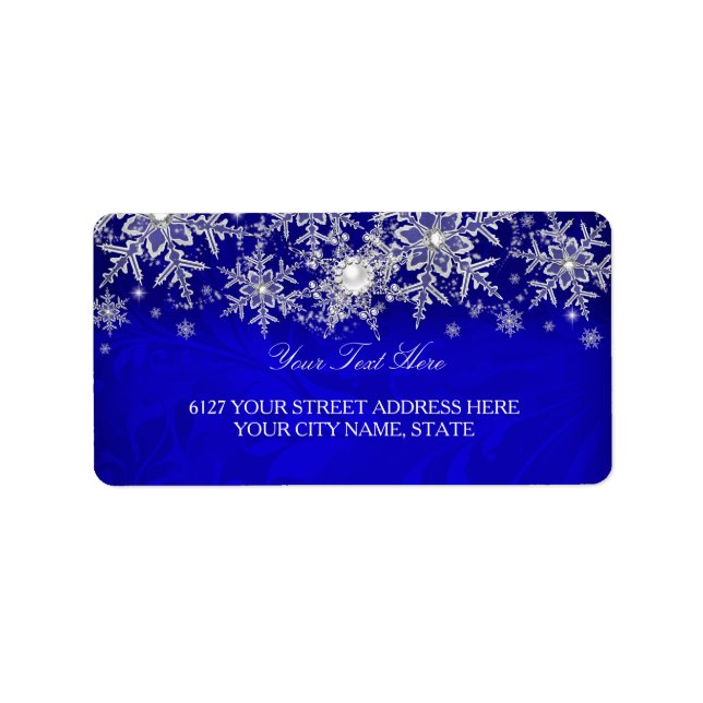 Blue Crystal Pearl Snowflake Silver Address Label (Front)