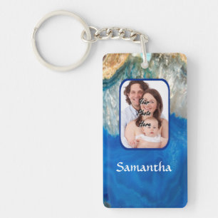 Blue crystal photo backround keychain