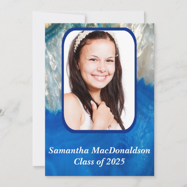 Blue crystal photo graduation invitation (Front)
