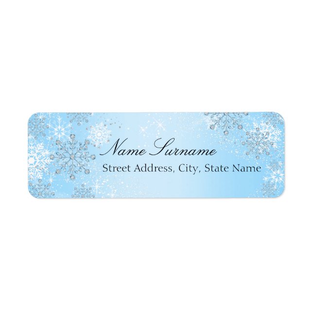 Blue Crystal Snowflake Christmas Address Labels (Front)
