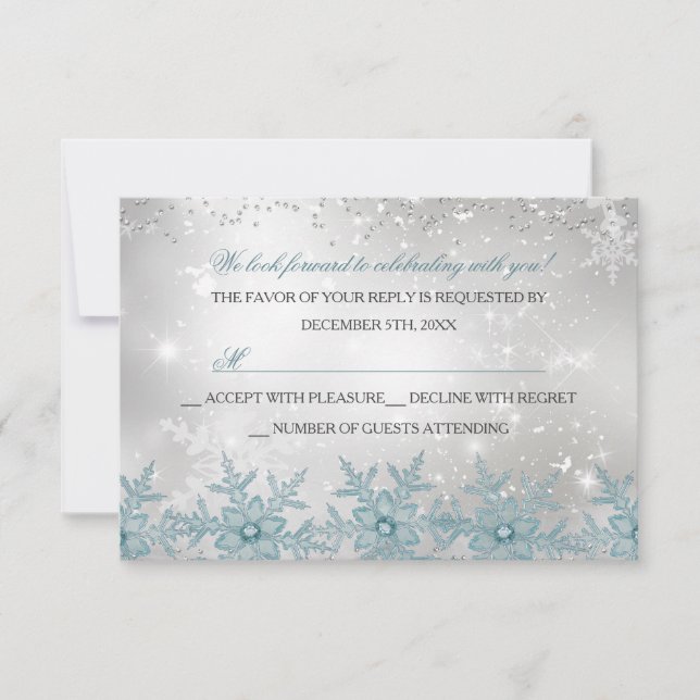 Blue Crystal Snowflake Christmas Party RSVP (Front)