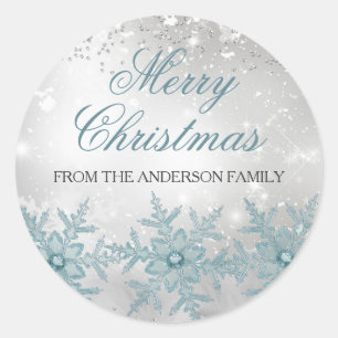 Blue Crystal Snowflake Christmas Sticker