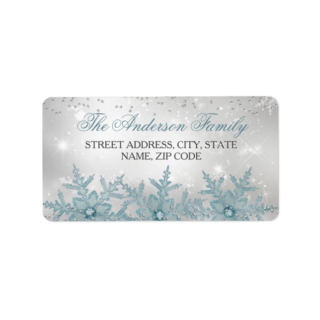 Blue Crystal Snowflake Étiquettes de adresse de No (Devant)