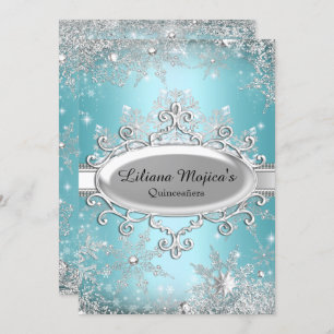 Blue Crystal Snowflake Princess Quinceanera Invitation
