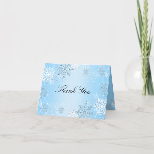 Blue Crystal Snowflake Winter Wonderland Thank You Card (Front)