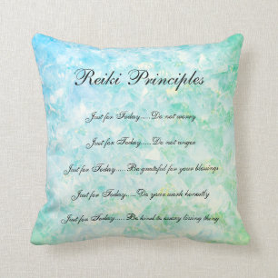 Blue Crystals Reiki Principles design Throw Pillow