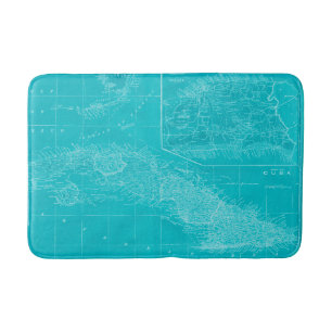 Blue Cuba Map Bath Mat