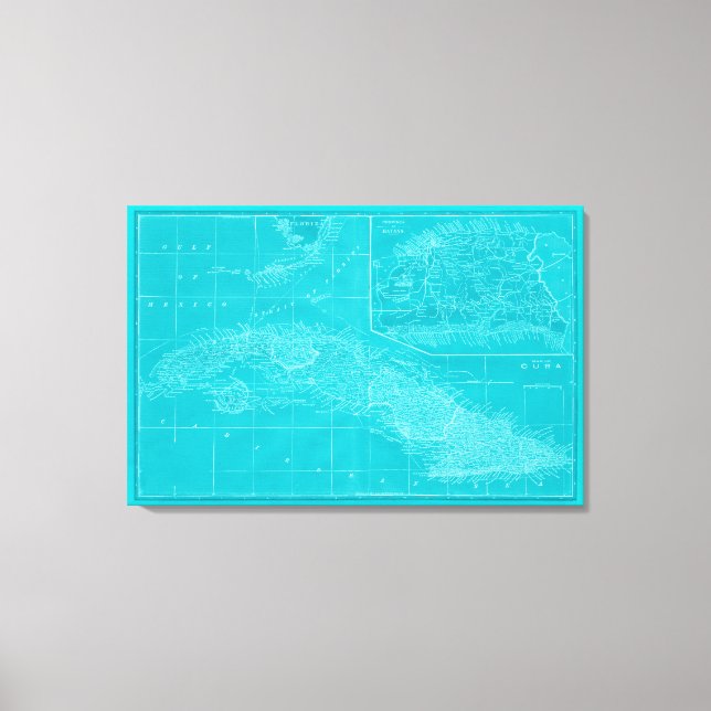 Blue Cuba Map Canvas Print (Front)