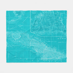 Blue Cuba Map Fleece Blanket