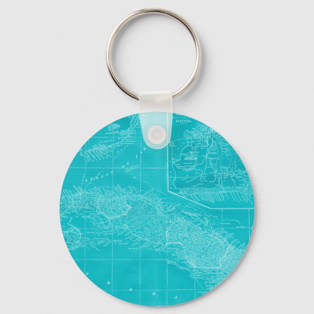 Blue Cuba Map Keychain (Front)