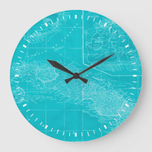 Blue Cuba Map Large Clock