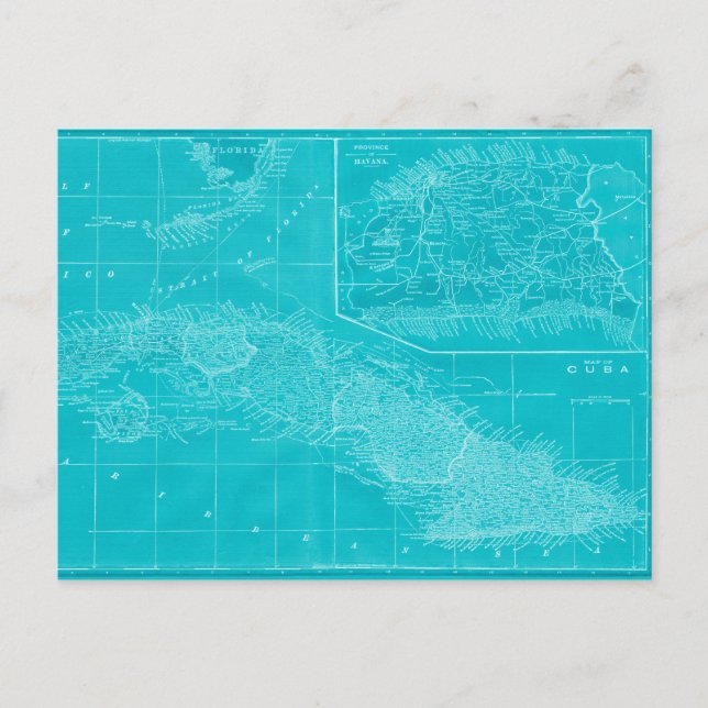 Blue Cuba Map Postcard (Front)
